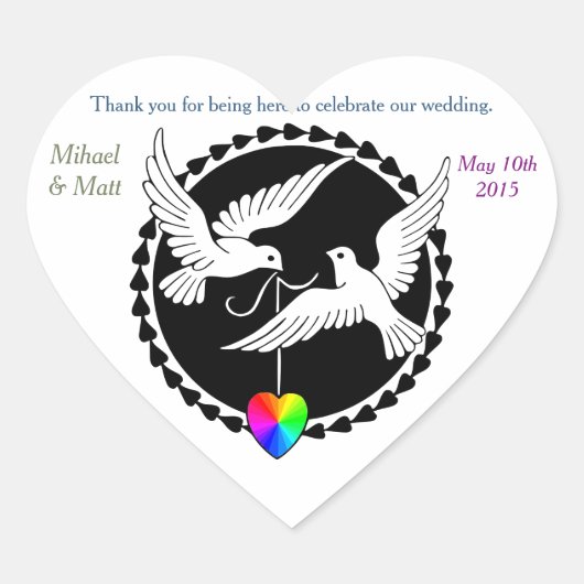 Gay bruiloft regenboog hart liefde duiven hart Sti Hart Sticker (Voorkant)