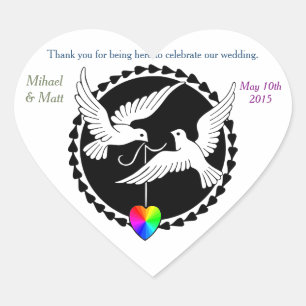 Gay bruiloft regenboog hart liefde duiven hart Sti Sticker