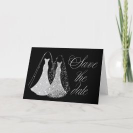 Gay Bruiloft Save the Date in zwart en faux zilver Aankondiging