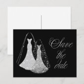 Gay Bruiloft Save the Date in zwart en faux zilver Aankondigingskaart (Voorkant / Achterkant)
