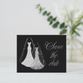 Gay Bruiloft Save the Date in zwart en faux zilver Aankondigingskaart (Staand voorkant)