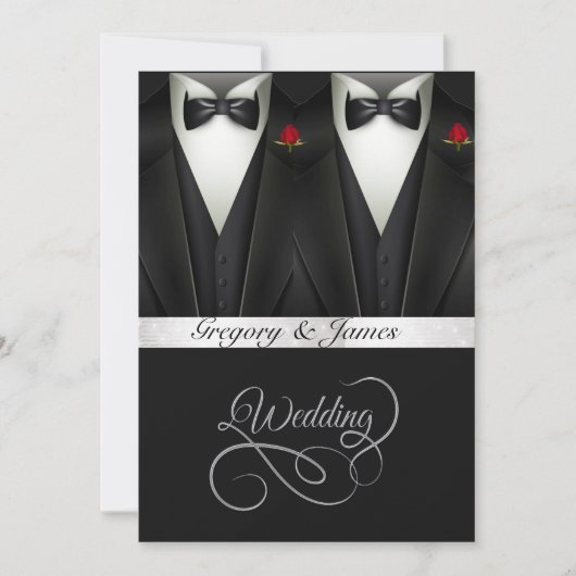 Gay bruiloft Tuxedos rode rozen gouden folie Kaart (Voorkant)