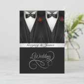 Gay bruiloft Tuxedos rode rozen gouden folie Kaart (Staand voorkant)