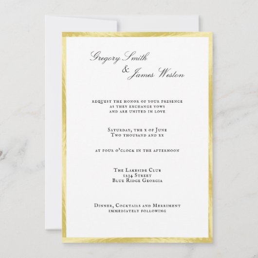 Gay bruiloft Tuxedos witte rozen gouden folie Kaart (Achterkant)