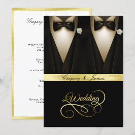 Gay bruiloft Tuxedos witte rozen gouden folie Kaart