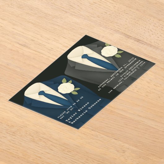 Gay bruiloft twee bruidegoms in pakken en Stropdas Acryl Uitnodigingen (Laagn)