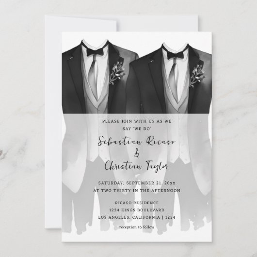 Gay bruiloft twee bruidegoms in pakken en Stropdas Kaart (Voorkant)