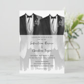 Gay bruiloft twee bruidegoms in pakken en Stropdas Kaart (Staand voorkant)
