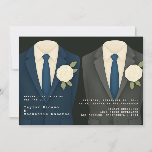 Gay bruiloft twee bruidegoms in pakken en Stropdas Kaart (Voorkant)