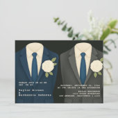 Gay bruiloft twee bruidegoms in pakken en Stropdas Kaart (Staand voorkant)