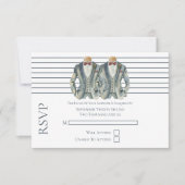 Gay Bruiloft Twee Grooms in Suits en Bow Stropdass RSVP Kaartje (Voorkant)