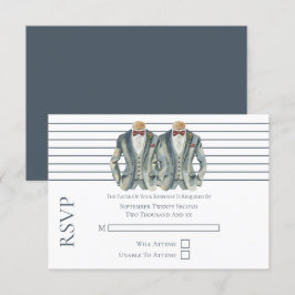 Gay Bruiloft Twee Grooms in Suits en Bow Stropdass RSVP Kaartje