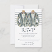 Gay Bruiloft Twee Grooms in Suits en Bow Stropdass RSVP Kaartje (Voorkant)