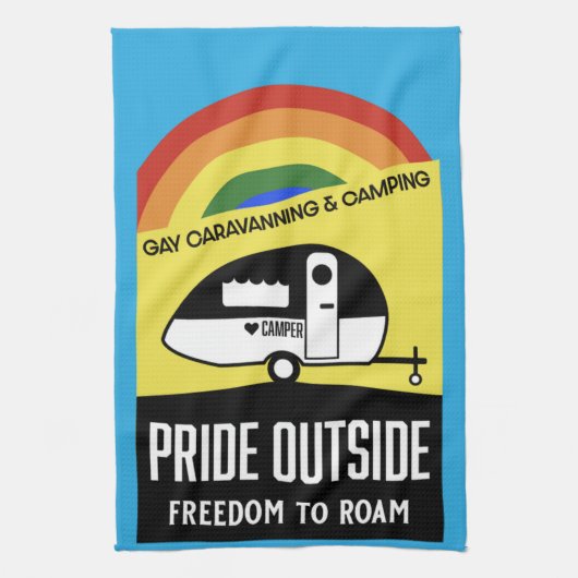 Gay caravan camping T-Shirt Theedoek (Verticaal)
