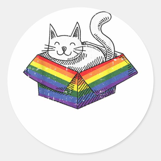 Gay Cat Pride Rainbow Cute Kitten Kat Proud LGBT Ronde Sticker (Voorkant)