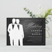 Gay Chalkboard Wedding Two Grooms Silhouettes Kaart (Staand voorkant)