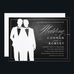 Gay Chalkboard Wedding Two Grooms Silhouettes Kaart<br><div class="desc">Voor het eloquente homostel: twee coole groomen in zwart-witte silhouettes gekoppeld aan elegant script op deze uitnodiging voor een bruiloft op het bord. Neem contact met me op voor aangepaste bewerkingen of als je vragen hebt.</div>