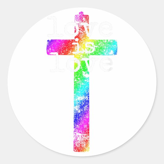 Gay Christelijk LGBT - Pride Cross God's Love Ronde Sticker (Voorkant)