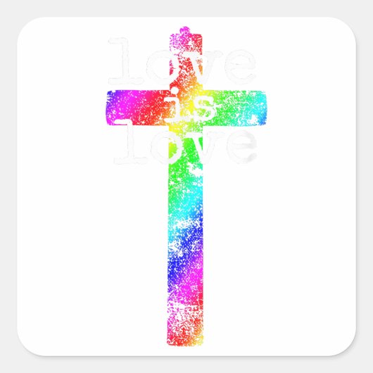 Gay Christelijk LGBT - Pride Cross God's Love Vierkante Sticker (Voorkant)