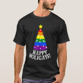 Gay Christmas Tree Happy Holigays  Rainbow Pride T-shirt (Voorkant)