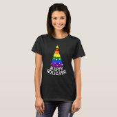 Gay Christmas Tree Happy Holigays  Rainbow Pride T-shirt (Voorkant volledig)