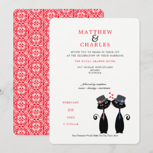 Gay Couple LGBTQ Weddenschap Cute Black Cats Kaart