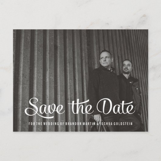 Gay Couple Retro Save the Date Photo Aankondigingskaart (Voorkant)