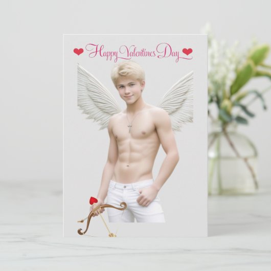 Gay Cupid Twink Valentijnsdag gepersonaliseerd Feestdagenkaart (Staand voorkant)