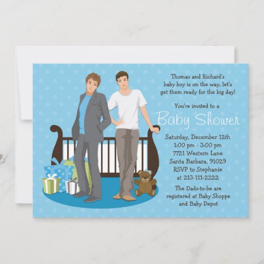 Gay Dads Baby shower Invitation for Boy Kaart (Voorkant)