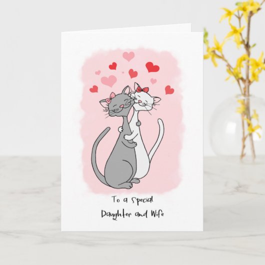 Gay Daughter & Wife Valentijnse  Cute Cats Card Kaart (Gele Bloem)