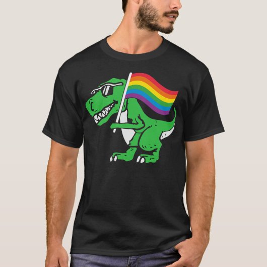 Gay Dinosaur LGBT Q T Rex Rainbow Pride Flag T-shirt (Voorkant)