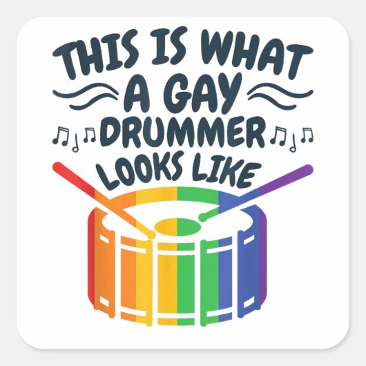 Gay Drummer Drummen Gay Pride Maand LGBTQ Regenboo Vierkante Sticker (Voorkant)