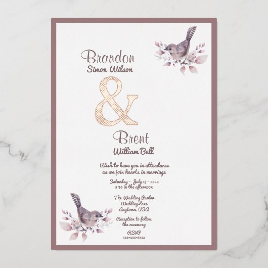 Gay Dusty Burgundy en Roos Gold Ampersand Folie Uitnodiging (Voorkant)