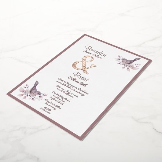 Gay Dusty Burgundy en Roos Gold Ampersand Folie Uitnodiging (Gedraaid)