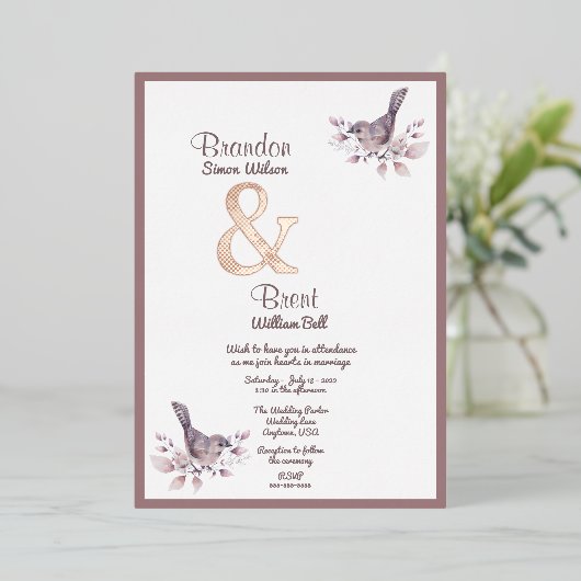 Gay Dusty Burgundy en Roos Gold Ampersand Folie Uitnodiging (Staand Voorkant)