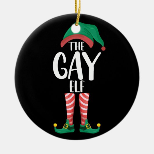 Gay Elf LGTBQ Matching Familie Kerstfeest Keramisch Ornament (Voorkant)