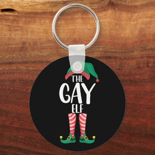 Gay Elf LGTBQ Matching Familie Kerstfeest Sleutelhanger (Voorkant)