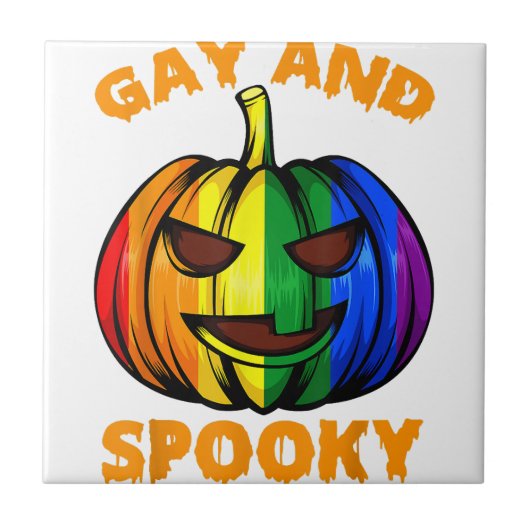 Gay en spooky Halloween regenboog pompoen LGBTQ+ G Tegeltje (Voorkant)