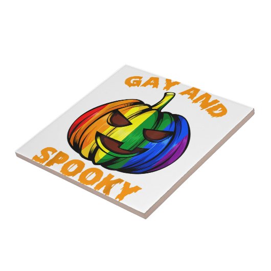 Gay en spooky Halloween regenboog pompoen LGBTQ+ G Tegeltje (Zijkant)