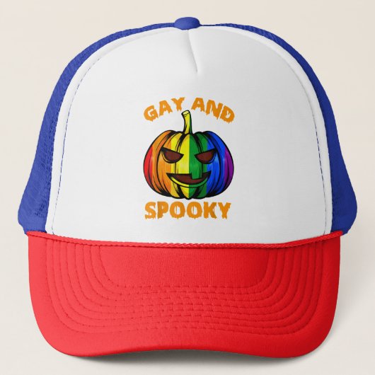 Gay en spooky Halloween regenboog pompoen LGBTQ+ G Trucker Pet (Voorkant)