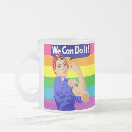 GAY FLAG EN ROSIE DE RIVETER MATGLAS KOFFIEMOK (Links)