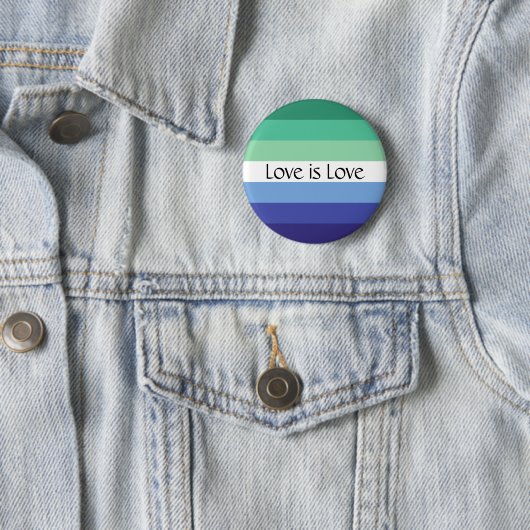 Gay Flag Love is Love Custom Text Button (In situ)