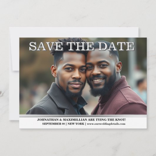 Gay foto save the date koppels bruiloft bewerkbaar kaart (Voorkant)
