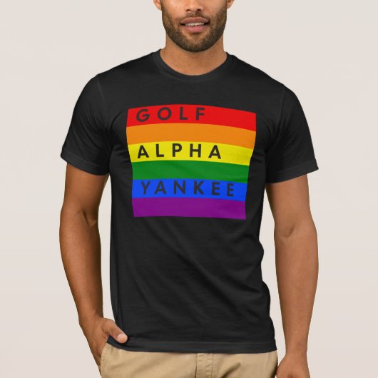 GAY Golf Alpha Yankee fonetisch alfabet T-shirt (Voorkant)
