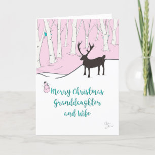 Gay Granddochter & Wife Kerstman Whimsical Deer Kaart