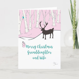 Gay Granddochter & Wife Kerstman Whimsical Deer Kaart