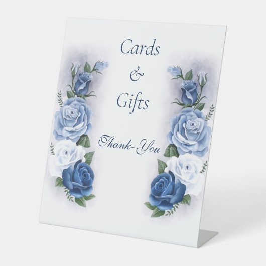 Gay Grooms Regency Blue Rozen Bruiloft Reclamebord Met Voetstuk (Voorkant)