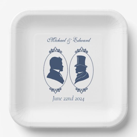 Gay Grooms Regency Blue Rozen Papieren Bordje (Voorkant)