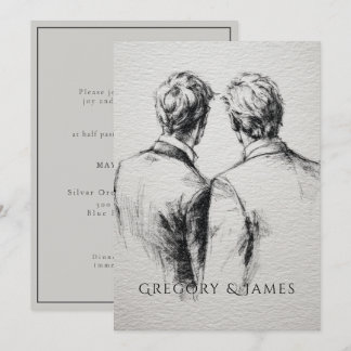 Gay / Grooms Wedding Pencil Drawing  Kaart