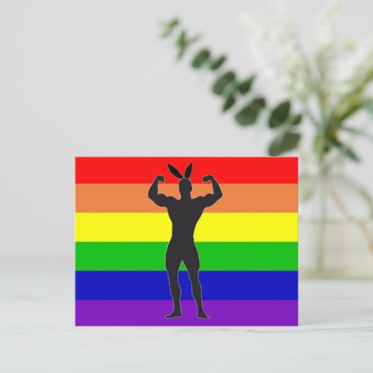 Gay Gym Bunny Pride Briefkaart (Staand voorkant)